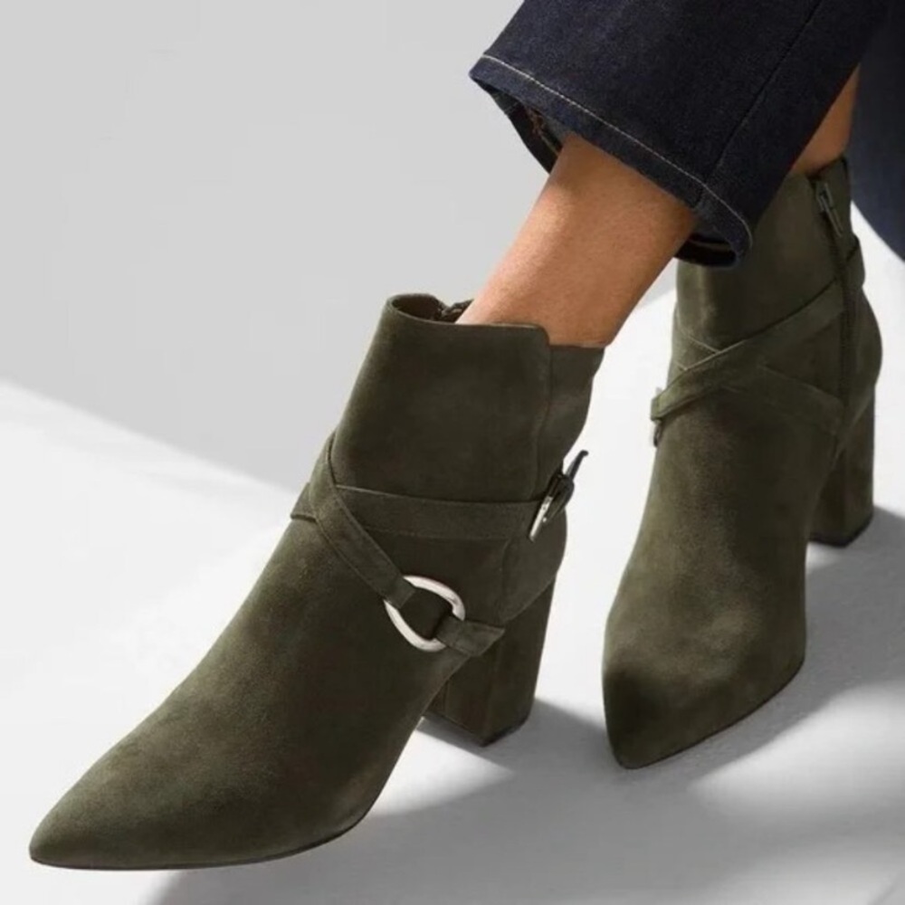 WHBM Olive Green Suede Ankle Boots